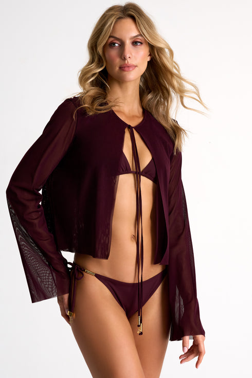 Shan Mia Cropped long-sleeve mesh shirt
