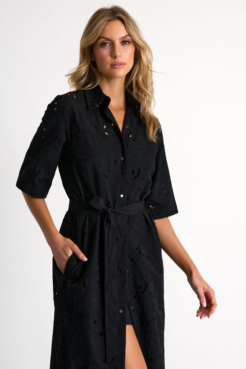 Shan Lili Long detailed lace shirt dress - 42663-84-000