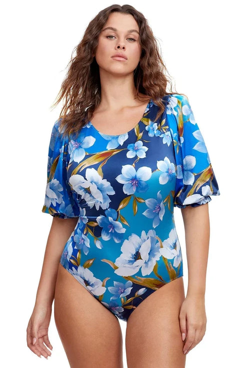 Gottex Modest Puff Sleeve High Neck One Piece Swimsuit
