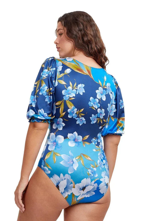 Gottex Modest Puff Sleeve High Neck One Piece Swimsuit