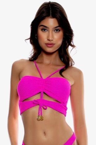 Luli Fama Amazonia Drawstring Halter Peek A Boo Cropped Top