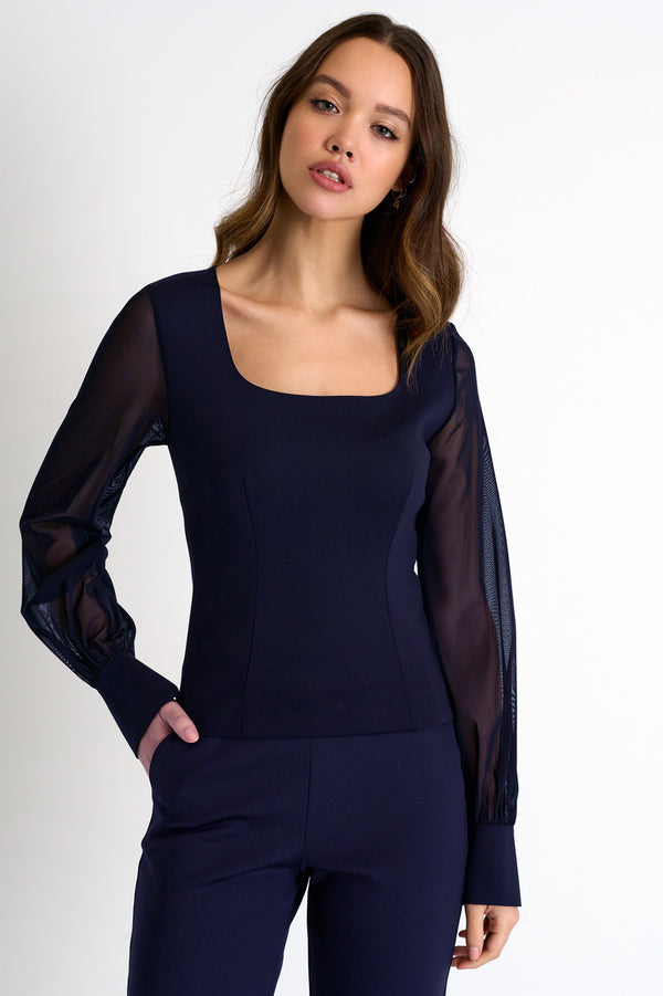 Shan Sofia Mesh Puff Sleeve Top