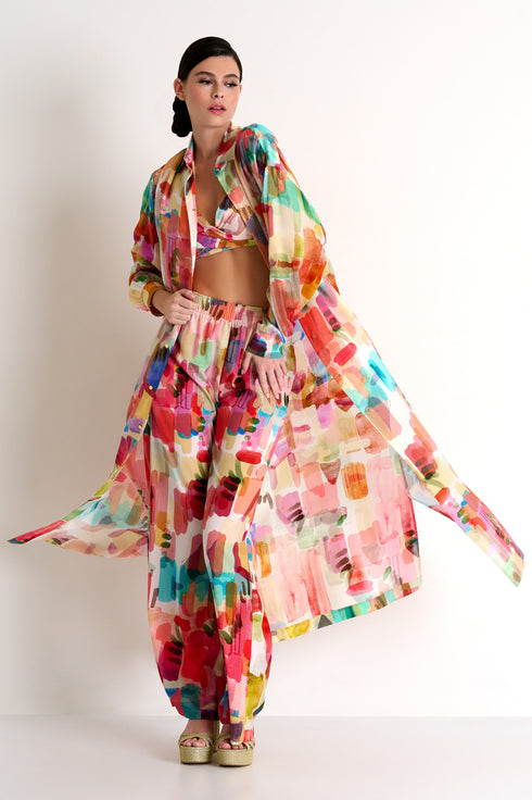 Shan Soie Taffeta Elegant Straight-Leg Pants