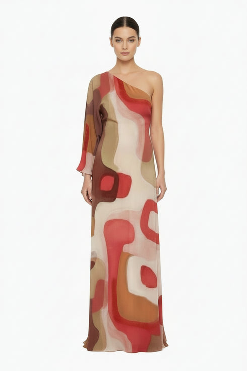 Shan Soie Silk One-Shoulder Silk Dress