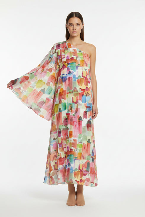 Shan Soie Silk One-Shoulder Silk Dress