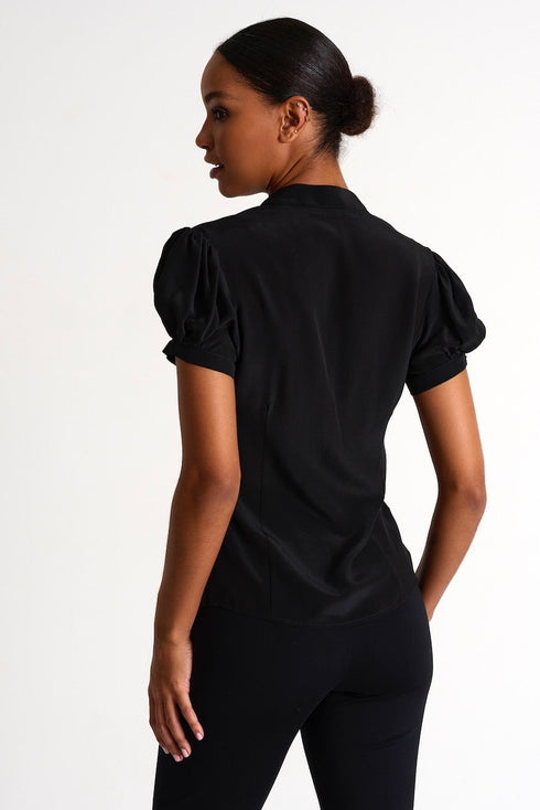 Silk Short-Sleeved Blouse - 52421-82-800 02 / 800 Caviar / 100% SILK