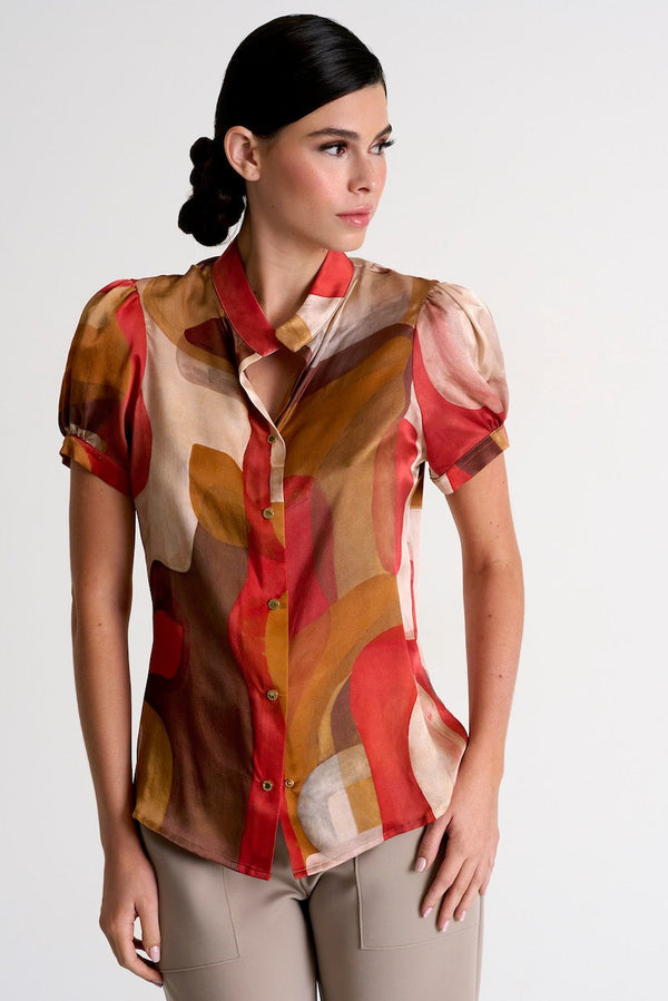 Shan Soie Silk Short-Sleeved Blouse