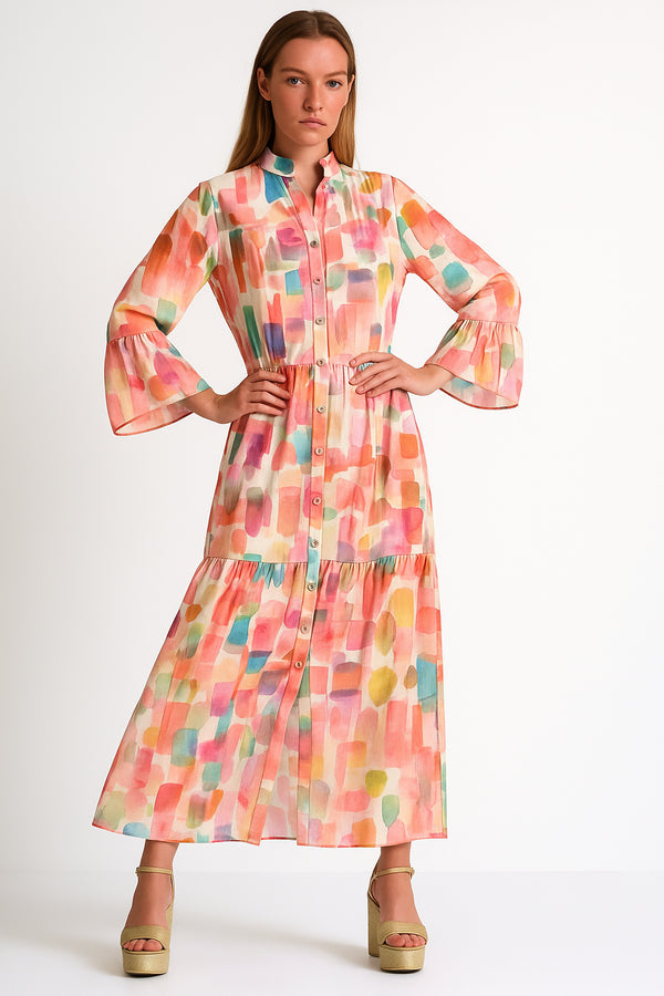 Shan Soie Flared Maxi Shirt Dress