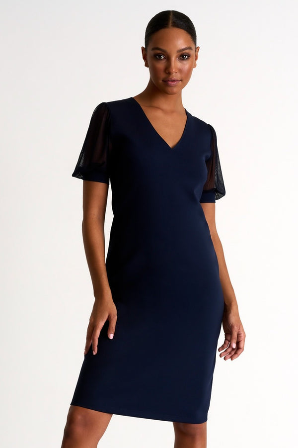 Shan Sofia Elegant Short-Sleeve Mesh Dress - 52427-75-550