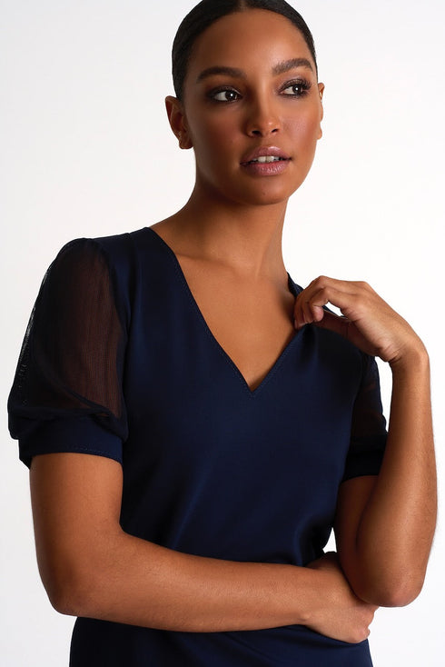 Shan Sofia Elegant Short-Sleeve Mesh Dress - 52427-75-550