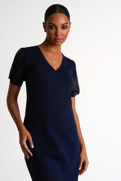 Shan Sofia Elegant Short-Sleeve Mesh Dress - 52427-75-550