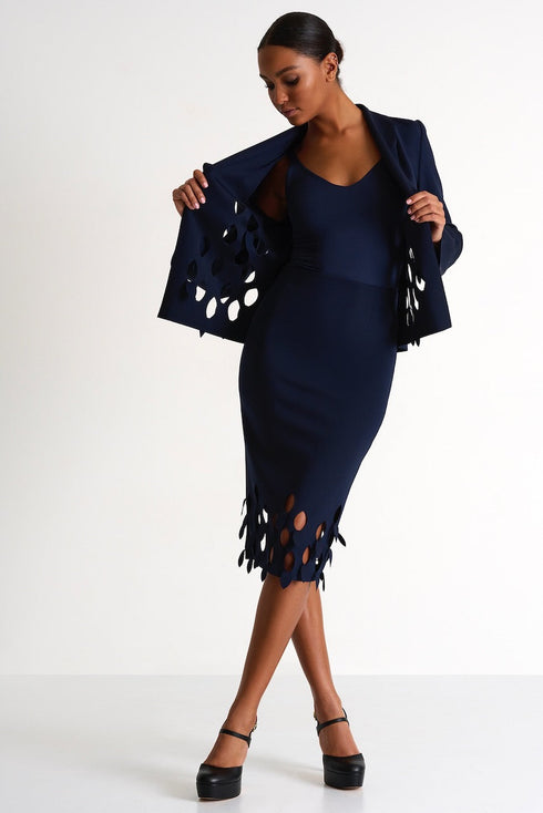 Pencil Skirt With Cutouts - 52437-47-550 02 / 550 Navy / 75% POLYAMIDE, 25% ELASTANE