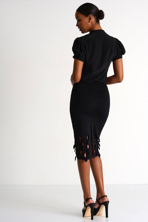 Pencil Skirt With Cutouts - 52437-47-800 02 / 800 Caviar / 75% POLYAMIDE, 25% ELASTANE
