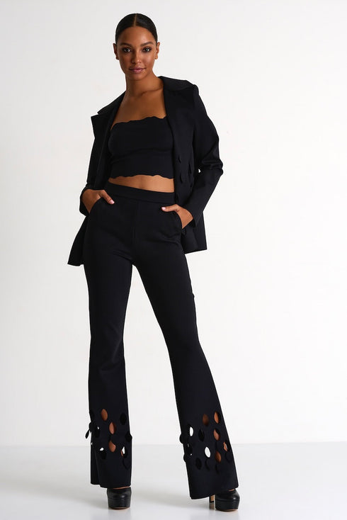 Flared Pants With Cutouts - 52437-53-800 02 / 800 Caviar / 75% POLYAMIDE, 25% ELASTANE