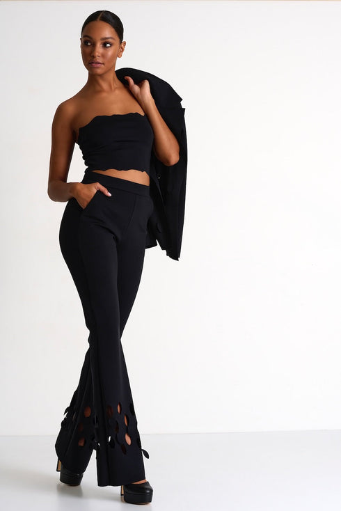 Flared Pants With Cutouts - 52437-53-800 02 / 800 Caviar / 75% POLYAMIDE, 25% ELASTANE