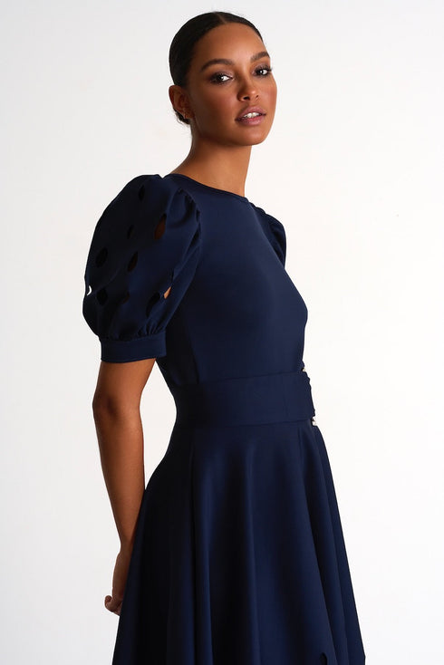 Top With Balloon Sleeves And Oval Cutouts - 52437-64-550 02 / 550 Navy / 75% POLYAMIDE, 25% ELASTANE