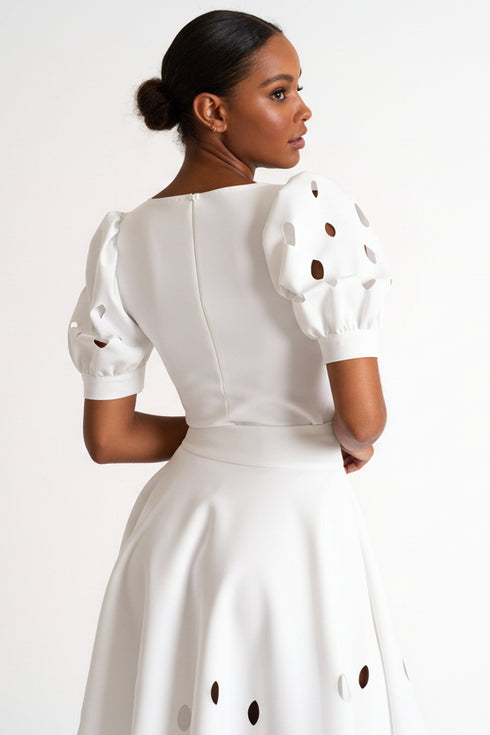 Shan Charlie-Rose Top With Balloon Sleeves And Oval Cutouts
