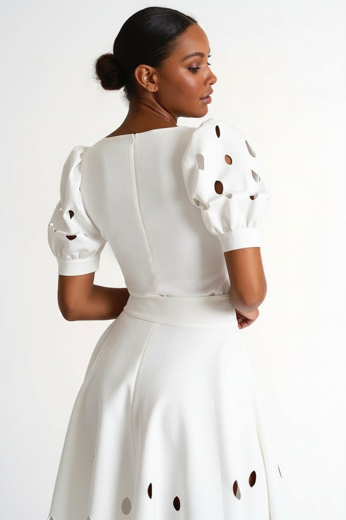 Shan Charlie-Rose Top With Balloon Sleeves And Oval Cutouts