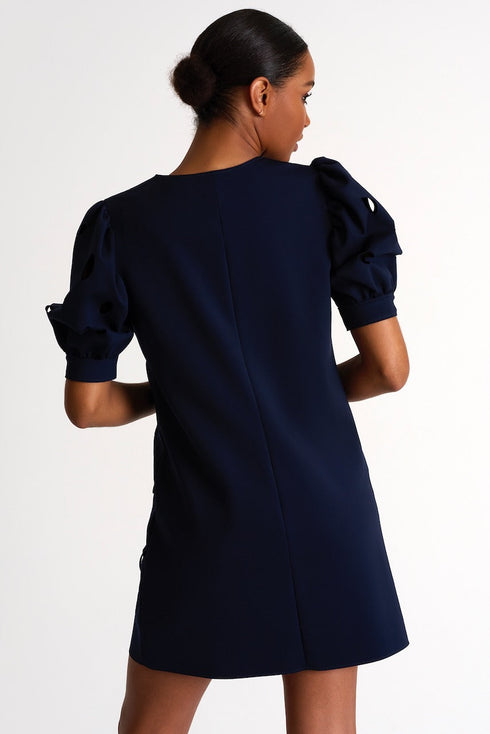 Dress With Balloon Sleeves And Cutouts - 52437-66-550 02 / 550 Navy / 75% POLYAMIDE, 25% ELASTANE