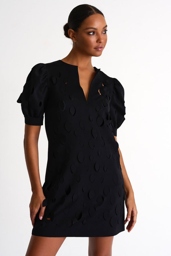 Dress With Balloon Sleeves And Cutouts - 52437-66-800 02 / 800 Caviar / 75% POLYAMIDE, 25% ELASTANE