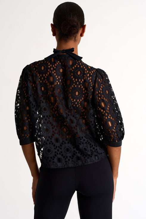 Shan Lili Lace Puff Sleeves Top - 52443-60-800