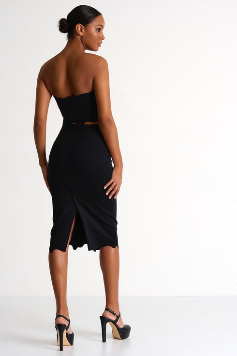 Scalloped Pencil Skirt - 52447-47-800 02 / 800 Caviar / 75% POLYAMIDE, 25% ELASTANE