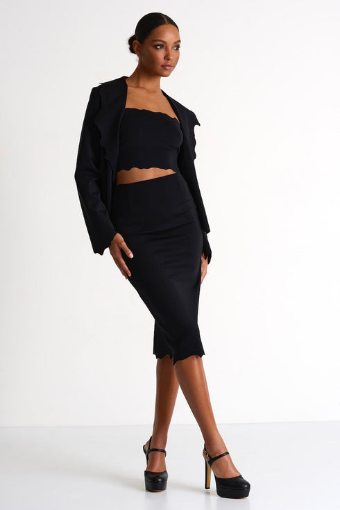Scalloped Pencil Skirt - 52447-47-800 02 / 800 Caviar / 75% POLYAMIDE, 25% ELASTANE
