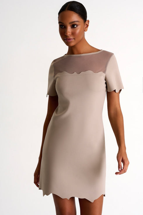 Short Sleeve Dress With Scalloped Edges - 52447-65-710 02 / 710 Sahara / 75% POLYAMIDE, 25% ELASTANE