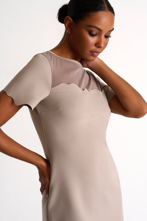 Short Sleeve Dress With Scalloped Edges - 52447-65-710 02 / 710 Sahara / 75% POLYAMIDE, 25% ELASTANE