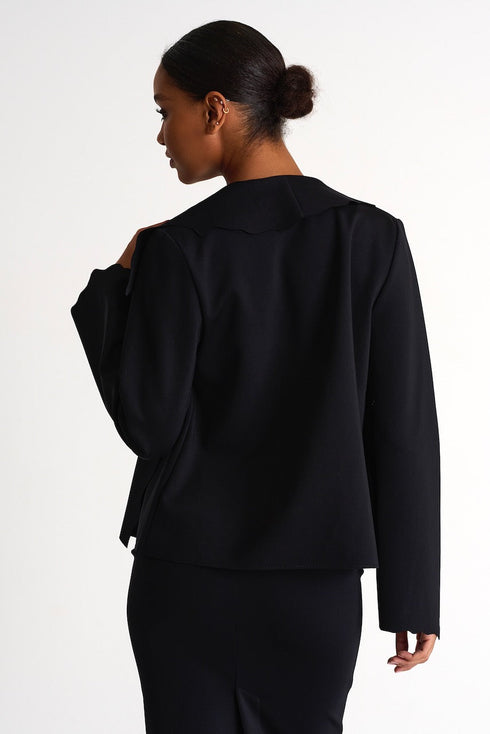 Short Jacket With Scalloped Collar And Cuffs - 52447-81-800 02 / 800 Caviar / 75% POLYAMIDE, 25% ELASTANE