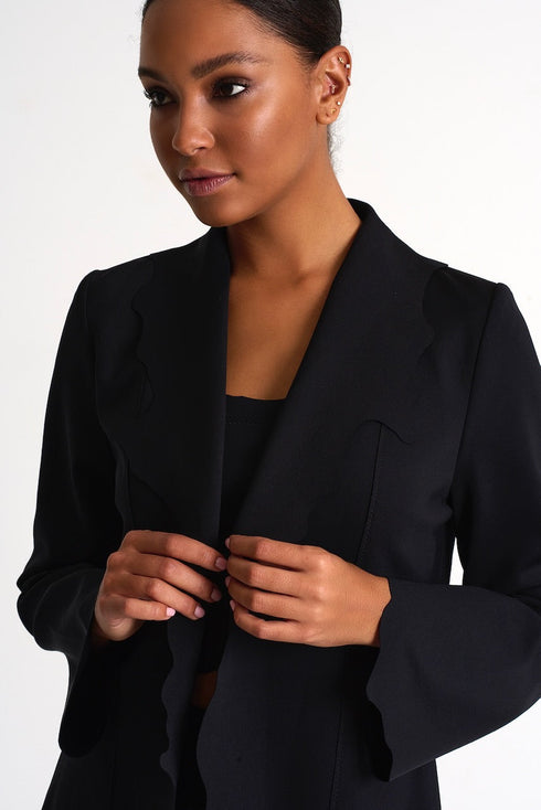 Short Jacket With Scalloped Collar And Cuffs - 52447-81-800 02 / 800 Caviar / 75% POLYAMIDE, 25% ELASTANE