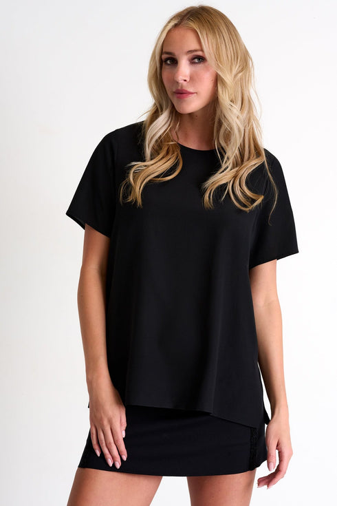 Short-Sleeve Silk T-Shirt - 52451-60-800 02 / 800 Caviar / 95% SILK 5% ELASTANE