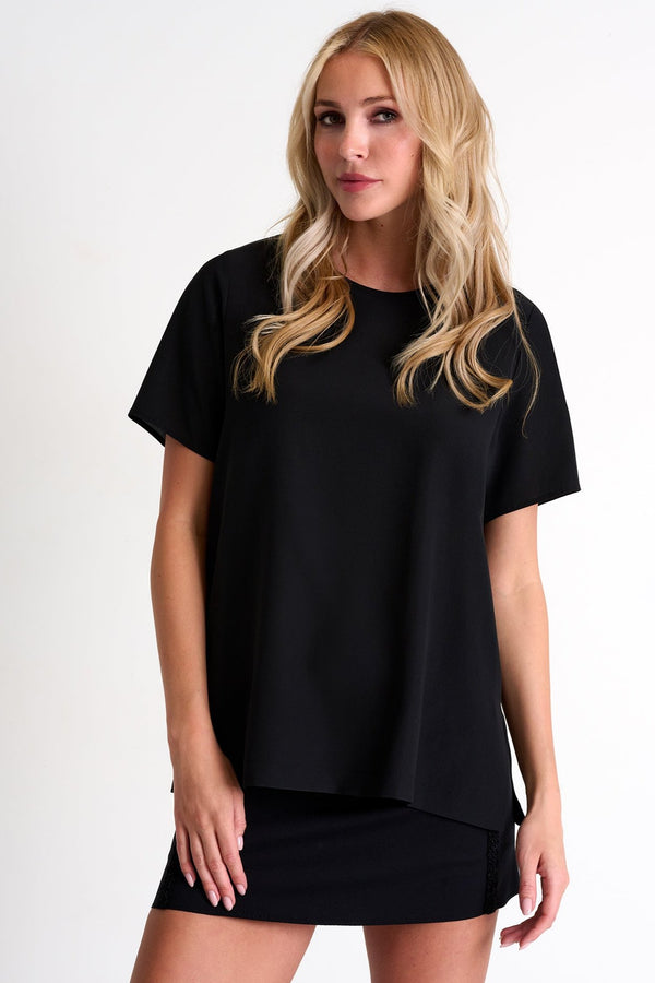 Short-Sleeve Silk T-Shirt - 52451-60-800 02 / 800 Caviar / 95% SILK 5% ELASTANE