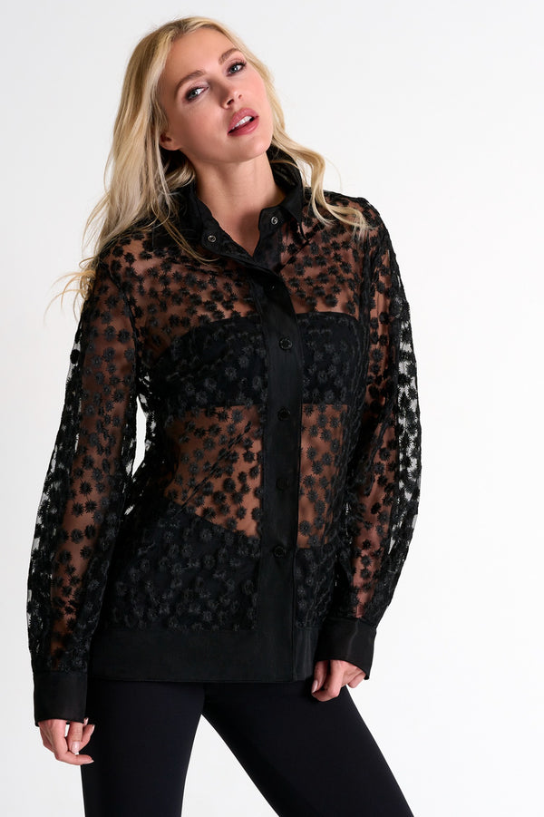 Shan Marguerite Embroidered tulle shirt