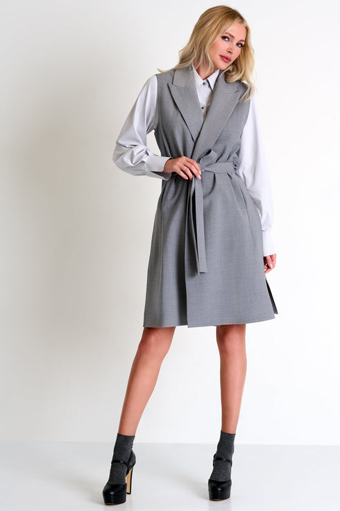 Contemporary Long Sleeveless Jacket - 52480-76-160 02 / 160 Silver Gray / 55% WOOL 40% POLYESTER 5% ELASTANE