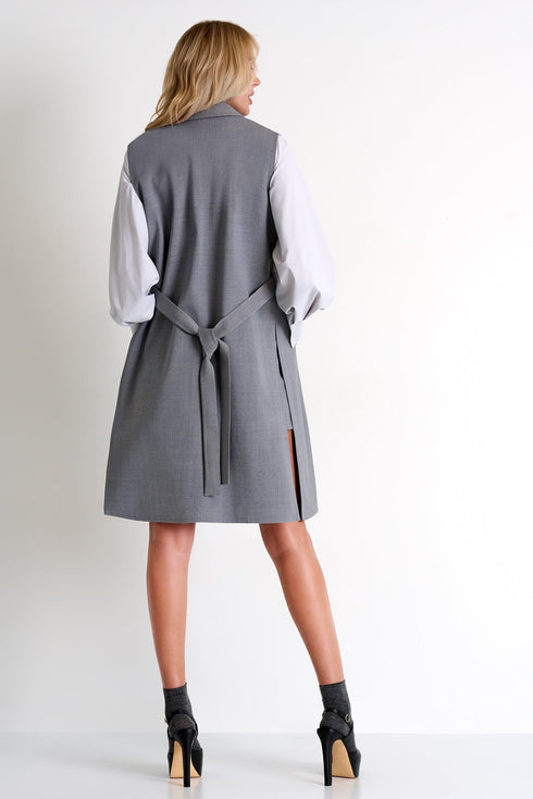 Contemporary Long Sleeveless Jacket - 52480-76-160 02 / 160 Silver Gray / 55% WOOL 40% POLYESTER 5% ELASTANE