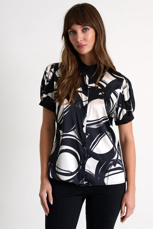 Silk Blouse With Balloon Sleeves - 52521-82-952 02 / 952 Luna / 95% SILK 5% ELASTANE