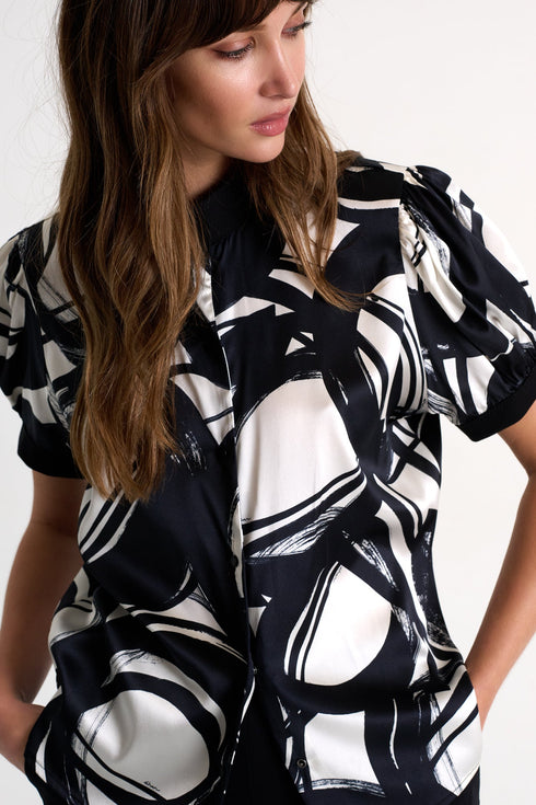 Silk Blouse With Balloon Sleeves - 52521-82-952 02 / 952 Luna / 95% SILK 5% ELASTANE