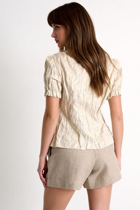 Short-Sleeved Metallic Blouse - 52523-82-050 02 / 050 Gold / 70% VISCOSE, 20% METAL, 10% METALIZ