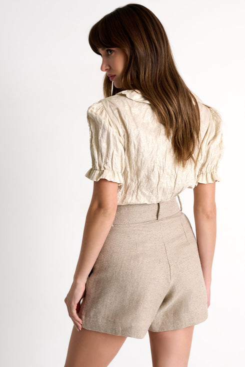 Sparkly Linen Shorts Tied At The Waist - 52524-54-110 02 / 110 Beige Gold / 85% LINEN, 10% SILK, 5% COTTON