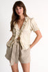 Sparkly Linen Shorts Tied At The Waist - 52524-54-110 02 / 110 Beige Gold / 85% LINEN, 10% SILK, 5% COTTON