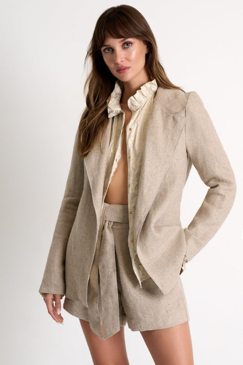 Structured Sparkly Linen Blazer - 52524-78-110 02 / 110 Beige Gold / 85% LINEN, 10% SILK, 5% COTTON