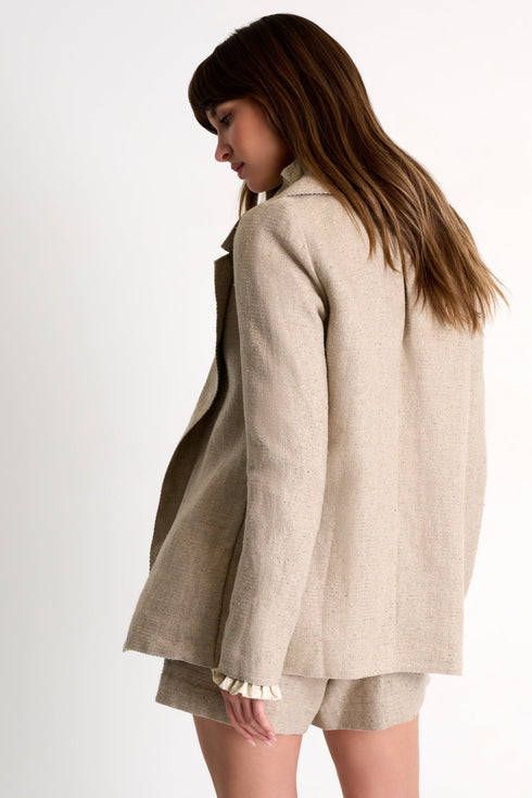 Structured Sparkly Linen Blazer - 52524-78-110 02 / 110 Beige Gold / 85% LINEN, 10% SILK, 5% COTTON