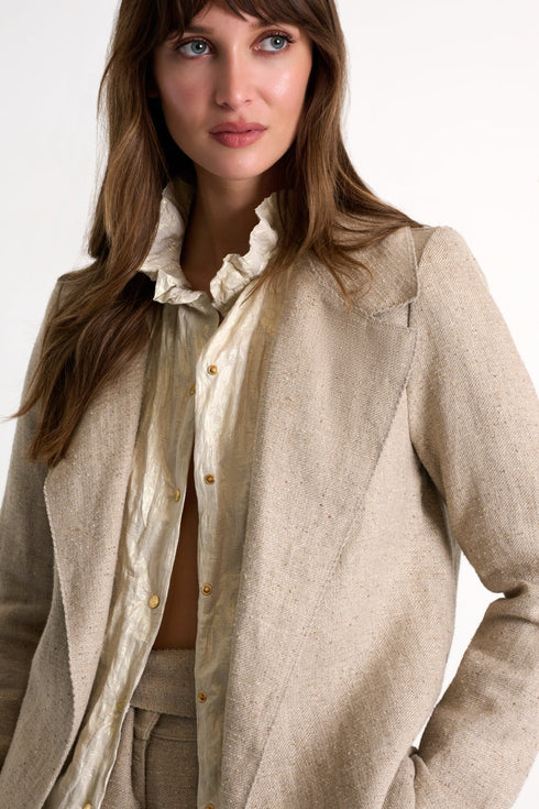 Structured Sparkly Linen Blazer - 52524-78-110 02 / 110 Beige Gold / 85% LINEN, 10% SILK, 5% COTTON