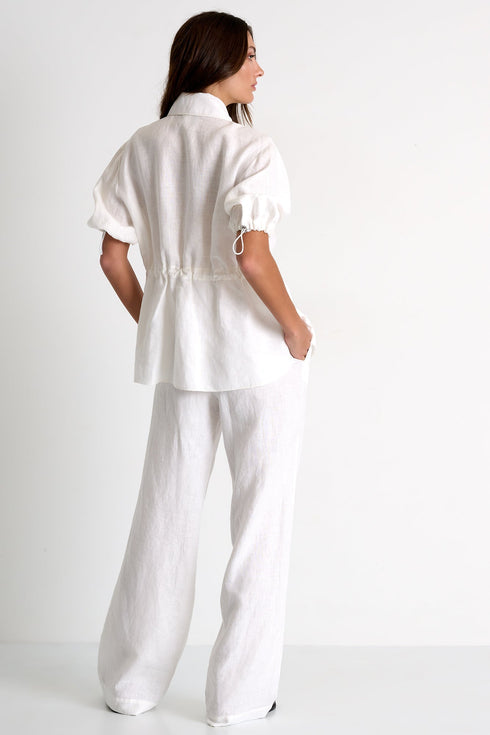 Linen Pants Tied At The Waist - 52536-52-020 02 / 020 Cream / 100% LINEN