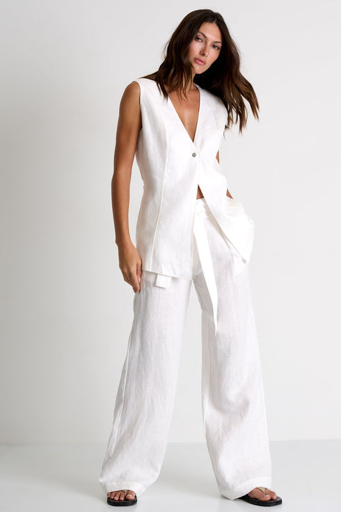 Linen Pants Tied At The Waist - 52536-52-020 02 / 020 Cream / 100% LINEN