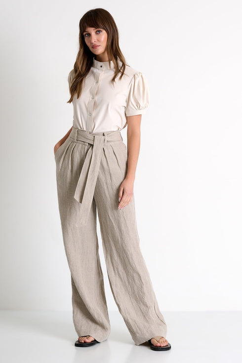 Linen Pants Tied At The Waist - 52536-52-110 02 / 110 Beige / 100% LINEN
