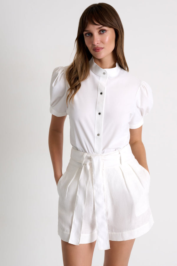 Linen Shorts With Belt - 52536-54-020 02 / 020 Cream / 100% LINEN