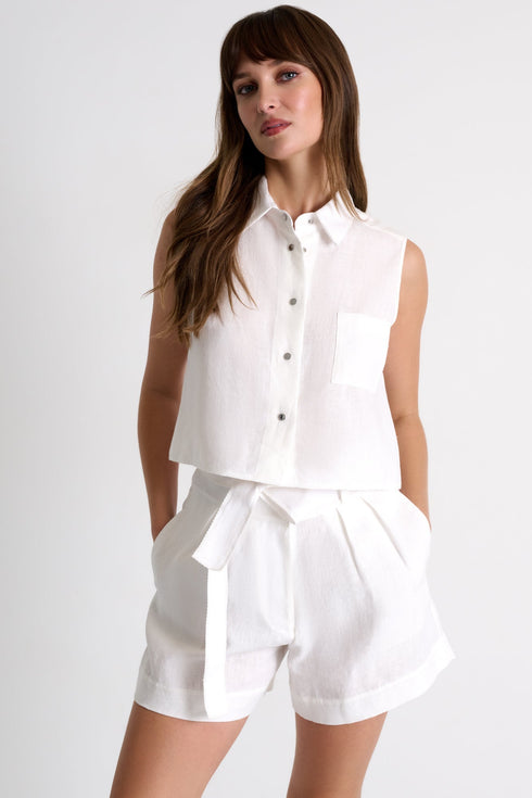 Linen Shorts With Belt - 52536-54-020 02 / 020 Cream / 100% LINEN