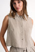 Buttoned Sleeveless Linen Vest - 52536-60-110 02 / 110 Beige / 100% LINEN
